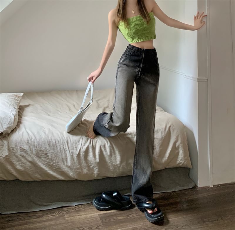 Jeans Waist Loose Gradient Fit Washed High