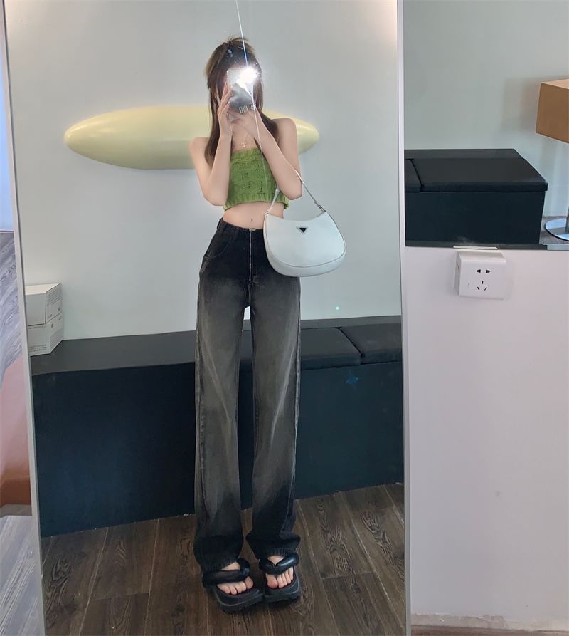 Jeans Waist Loose Gradient Fit Washed High