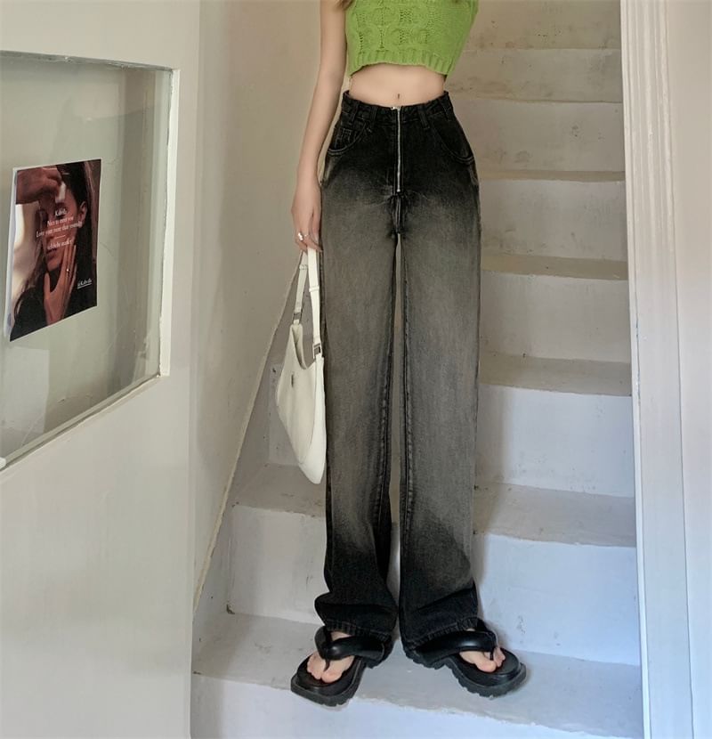 Jeans Waist Loose Gradient Fit Washed High