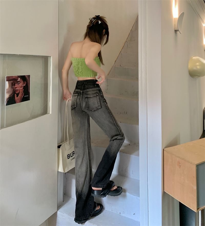 Jeans Waist Loose Gradient Fit Washed High