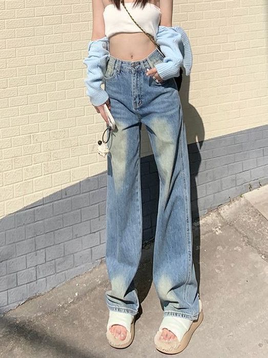 Washed Jeans Wide Leg Waist High