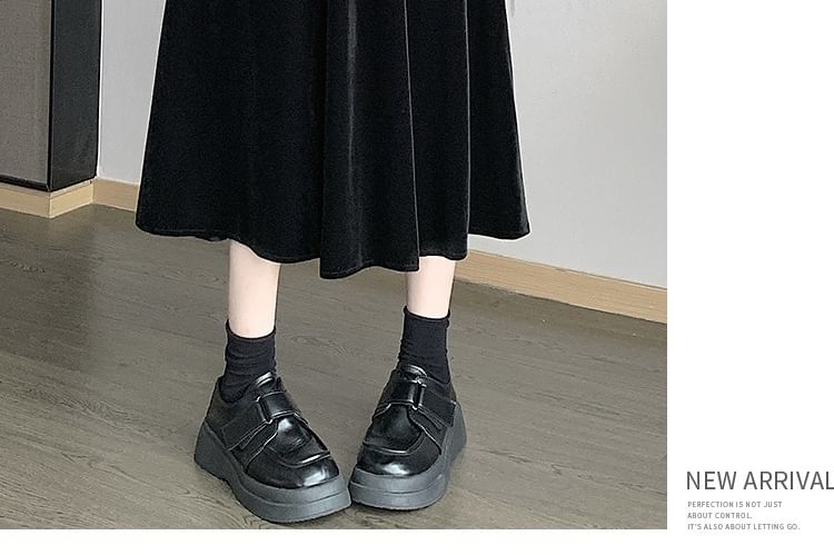 Elastic Midi Plain Waist Velvet Skirt A-Line