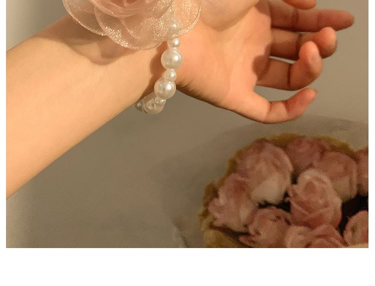 Mesh Designs) Scrunchie Hair (Various Tie Clip Pearl / Faux Rose