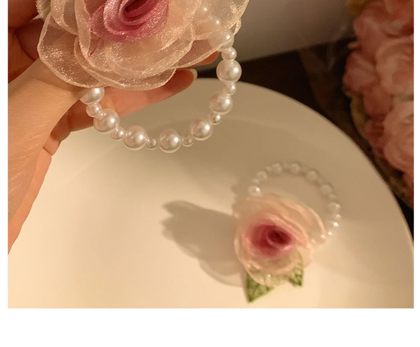 Mesh Designs) Scrunchie Hair (Various Tie Clip Pearl / Faux Rose