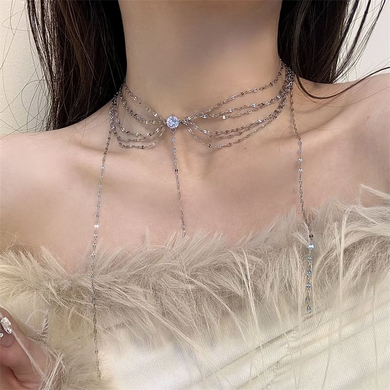 Rhinestone Choker Layered