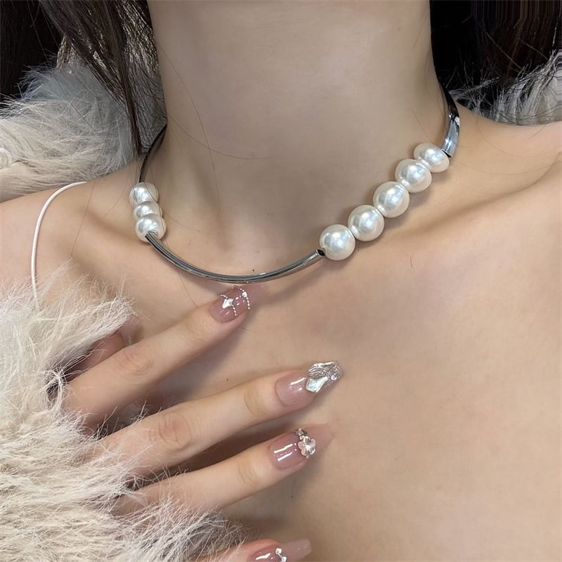 Faux Pearl Necklace Beaded