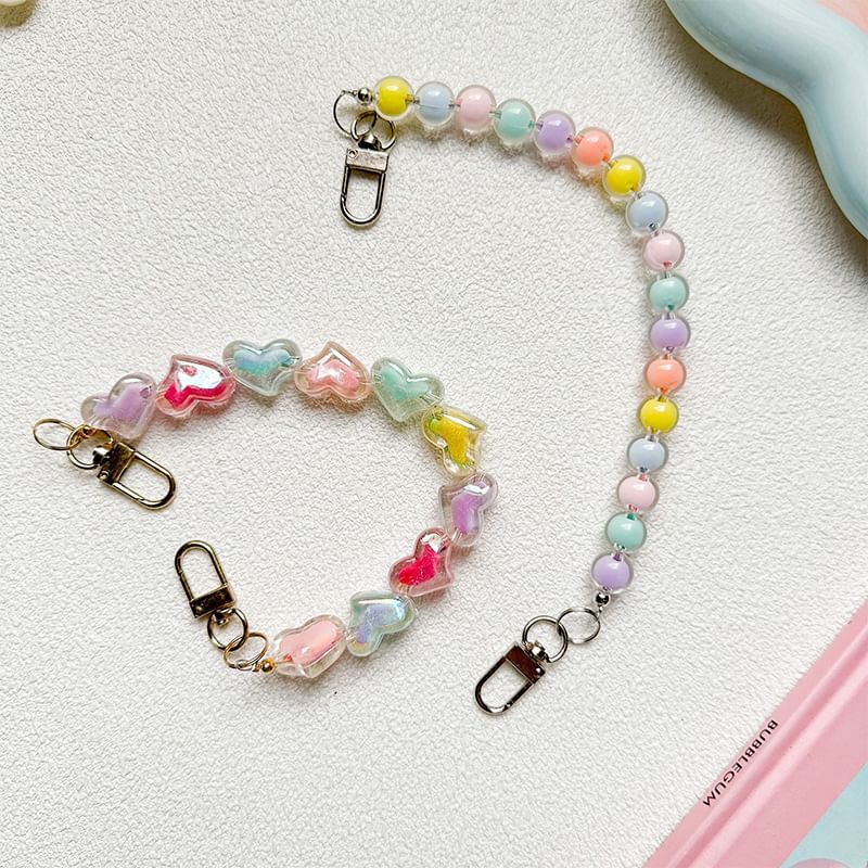 Bead Heart Phone / Pearl Strap Faux