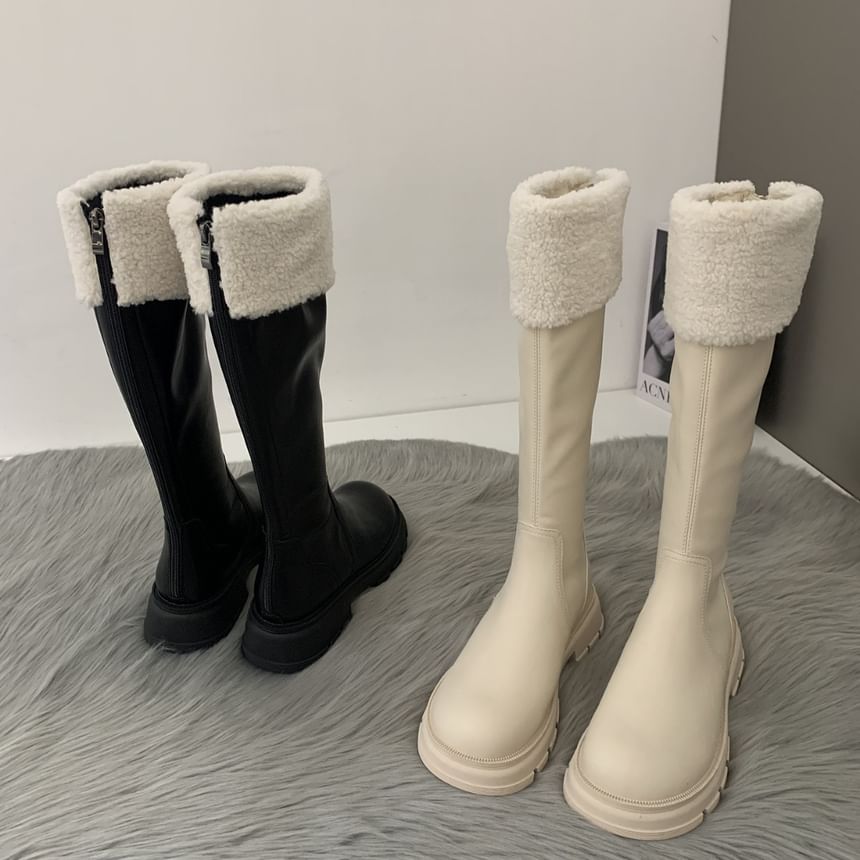 Platform Panel Knee Fleece High Boots