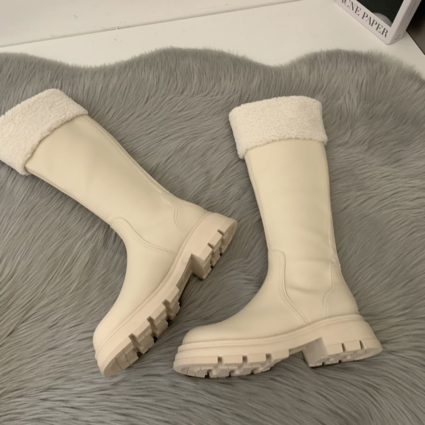 Platform Panel Knee Fleece High Boots