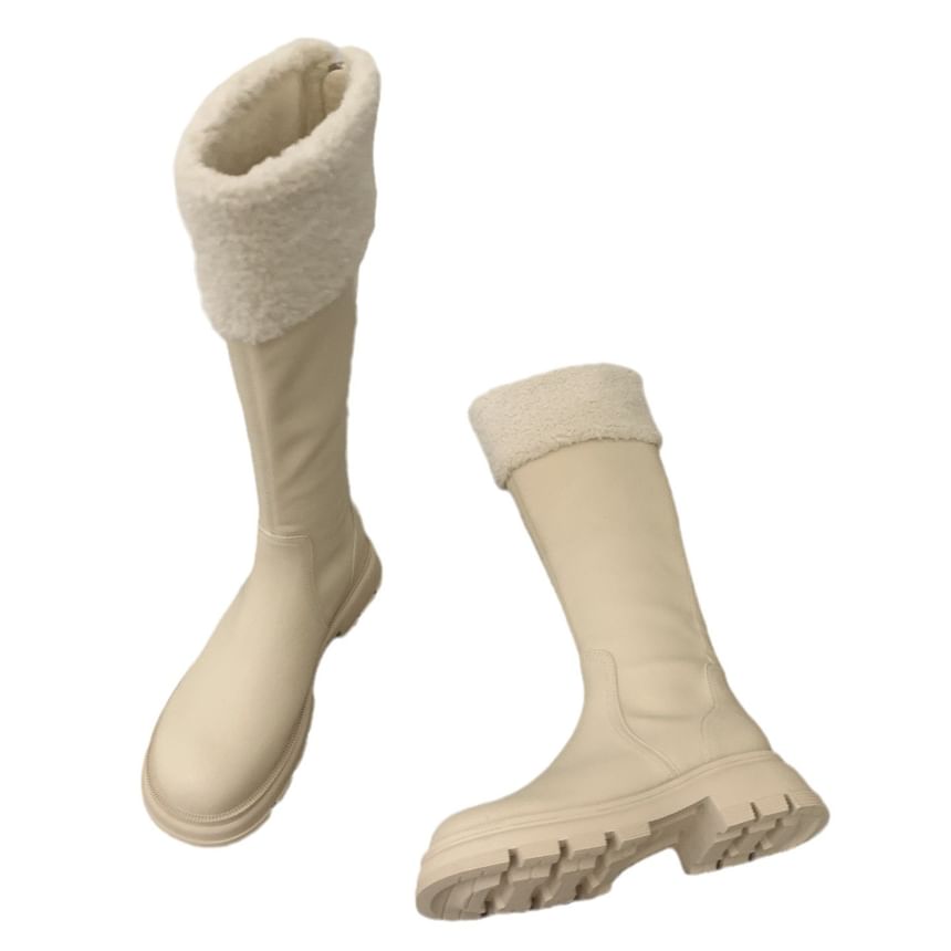 Platform Panel Knee Fleece High Boots