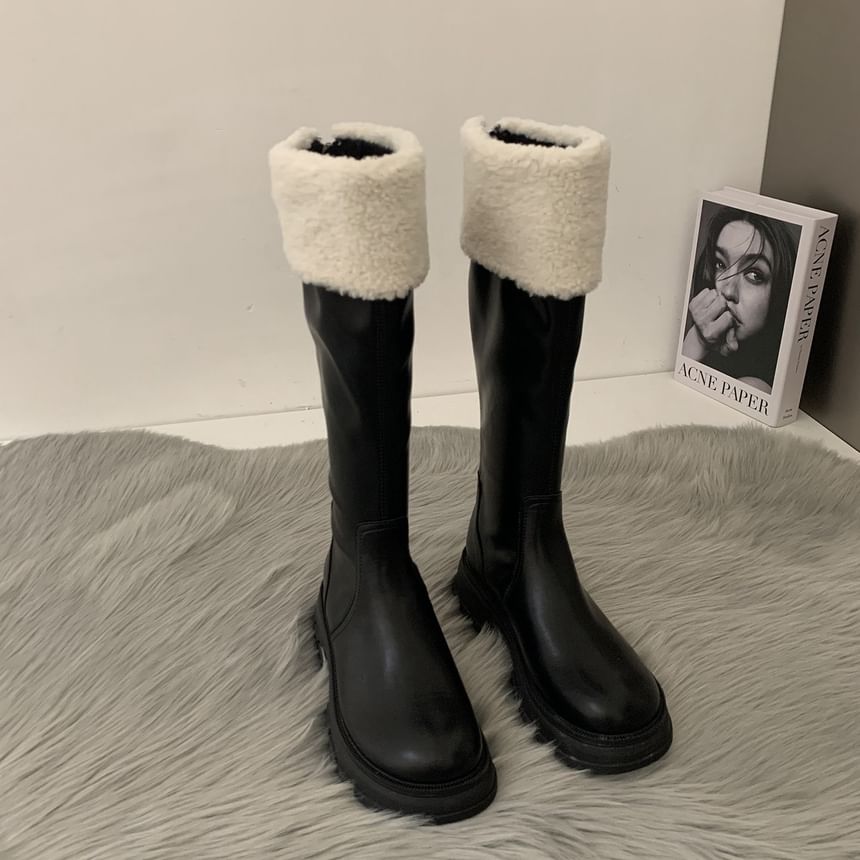 Platform Panel Knee Fleece High Boots