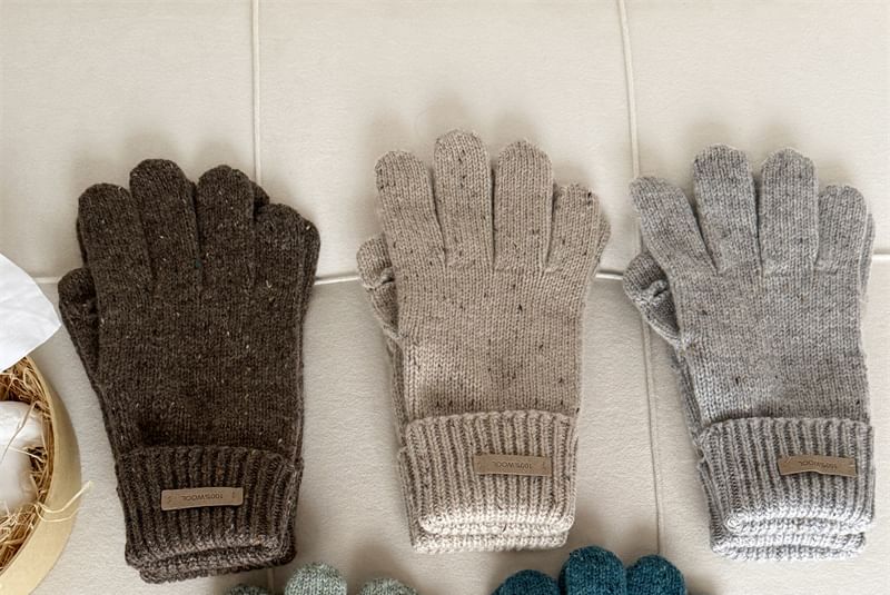 Applique Knit Wool Lettering Gloves Touchscreen