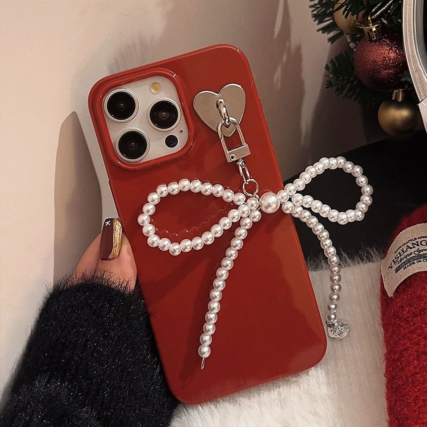 Phone Faux Pearl Case Bow Charm