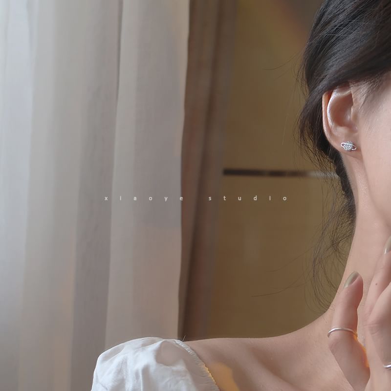 Moon Rhinestone Sterling Stud Silver Earring Asymmetrical