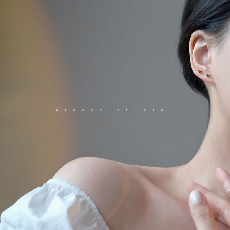 Stud Rhinestone Earring Silver Sterling