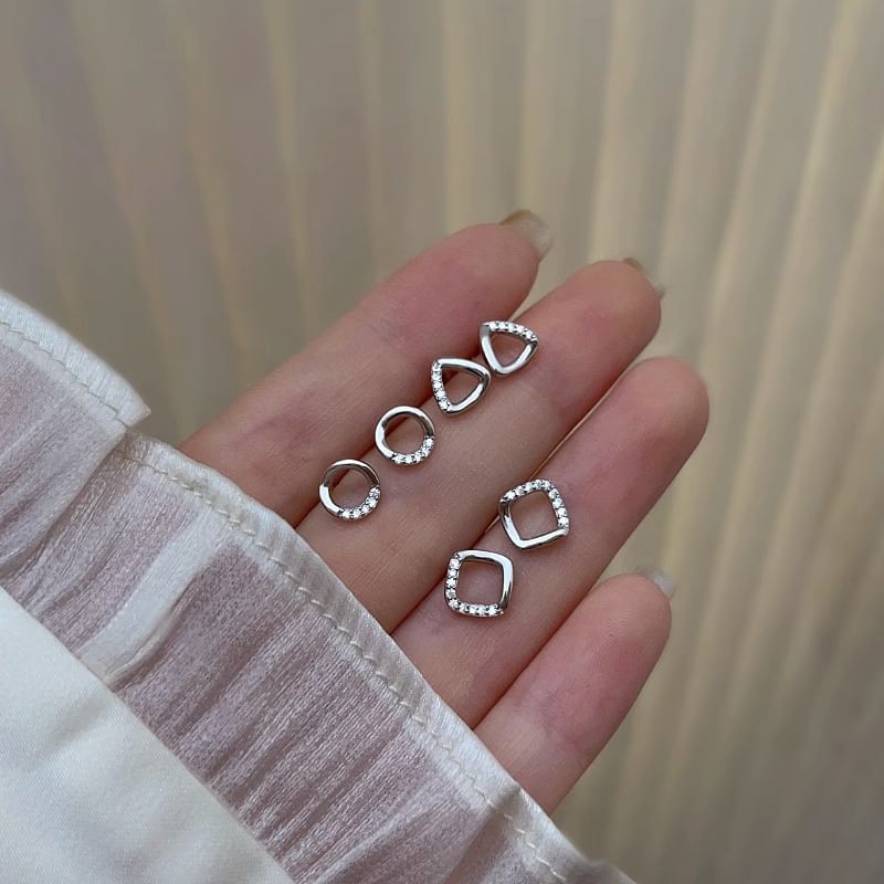 (Various Sterling Geometric Rhinestone Stud Silver Designs) Earring
