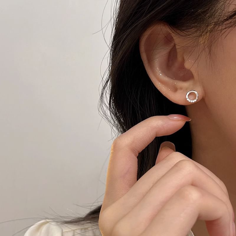 (Various Sterling Geometric Rhinestone Stud Silver Designs) Earring