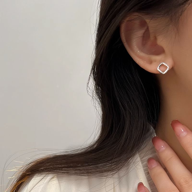 (Various Sterling Geometric Rhinestone Stud Silver Designs) Earring