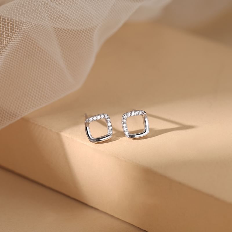 (Various Sterling Geometric Rhinestone Stud Silver Designs) Earring