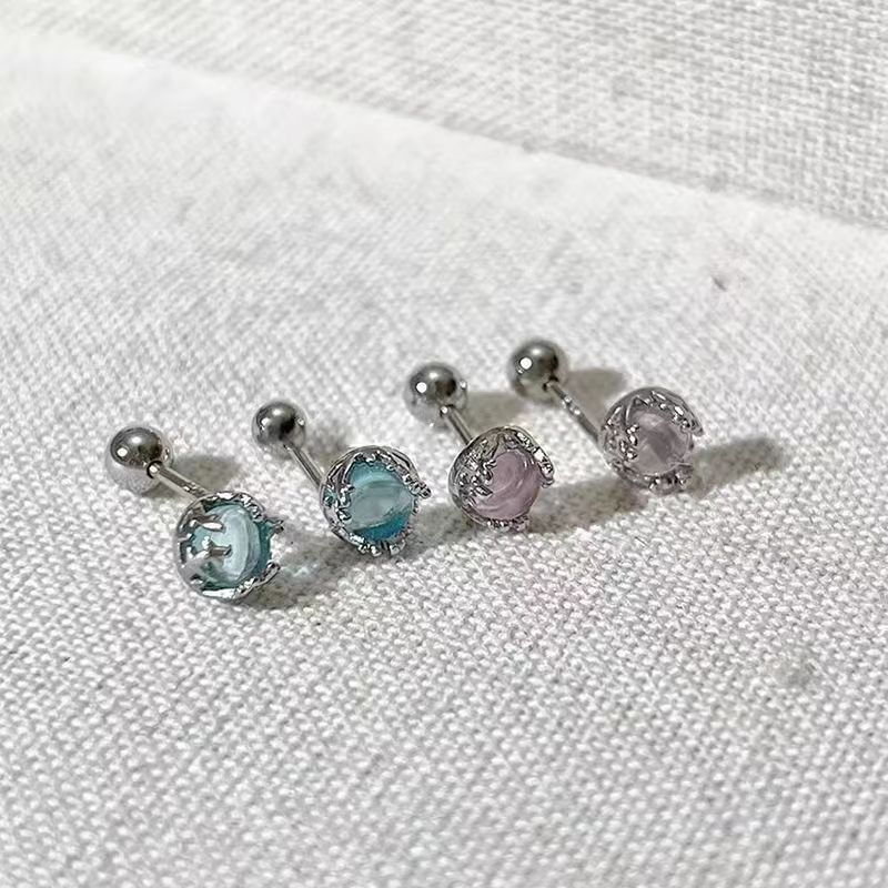 Gemstone Silver Faux Earring Sterling Barbell