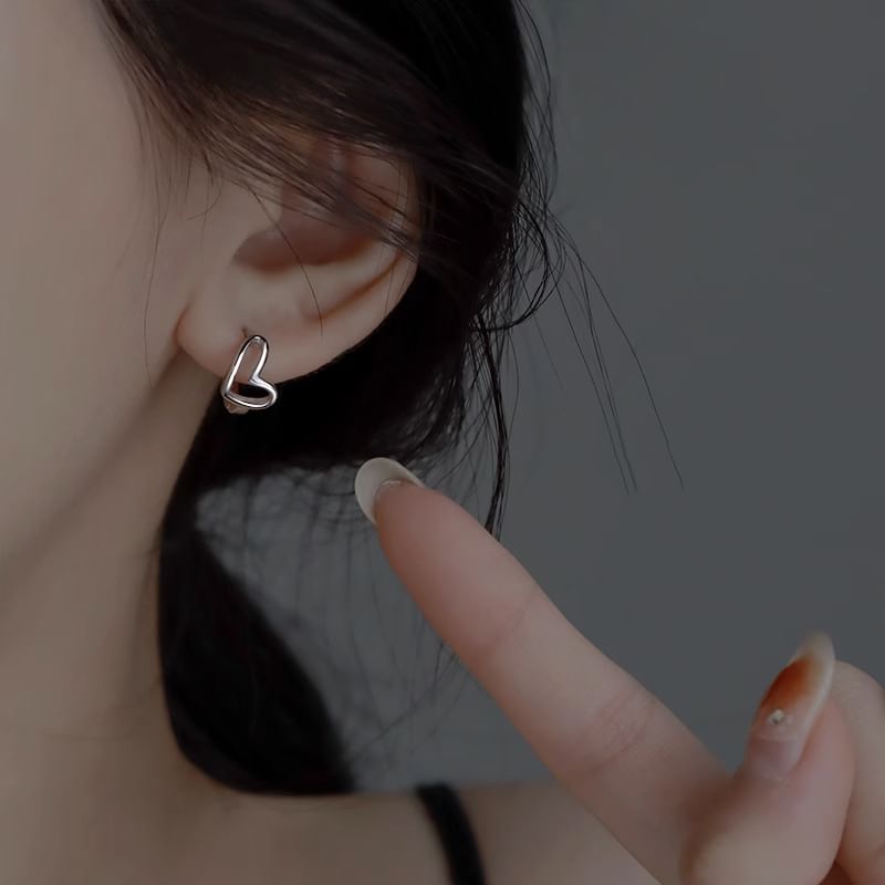 Heart Silver Sterling Earring Huggie