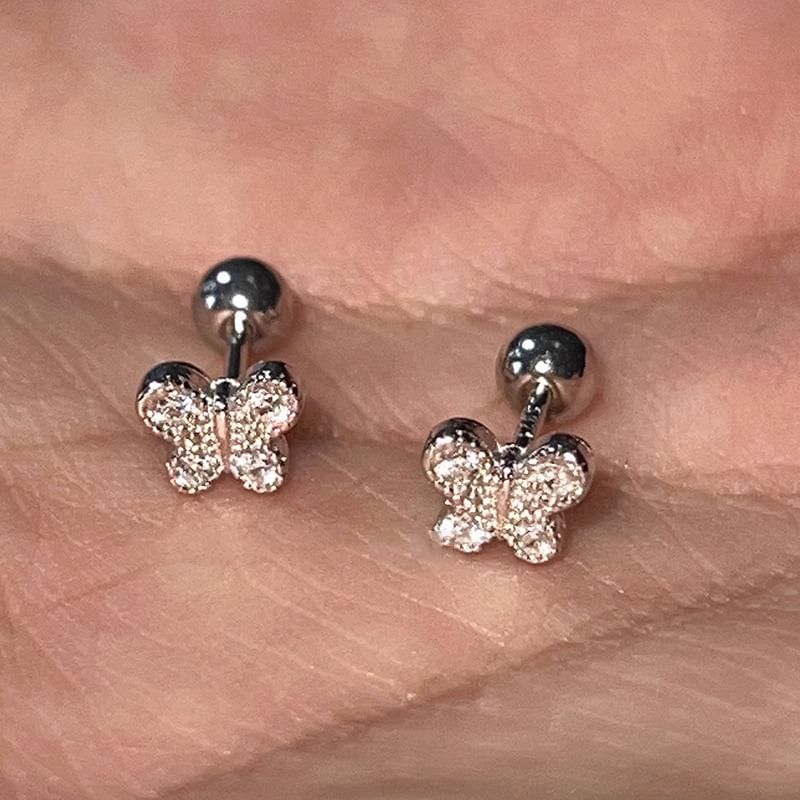 Rhinestone Sterling Silver Butterfly Barbell Earring