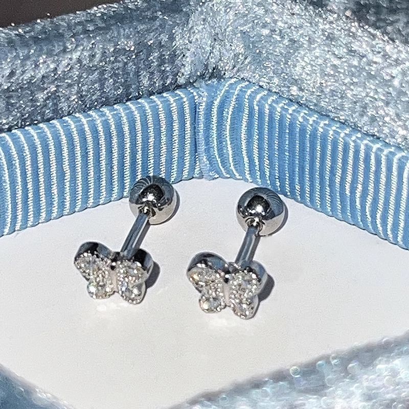 Rhinestone Sterling Silver Butterfly Barbell Earring