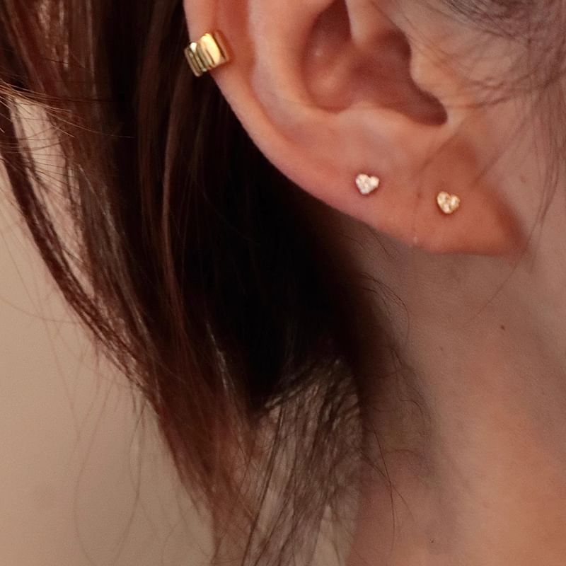 Sterling Heart Rhinestone Earring Barbell Silver