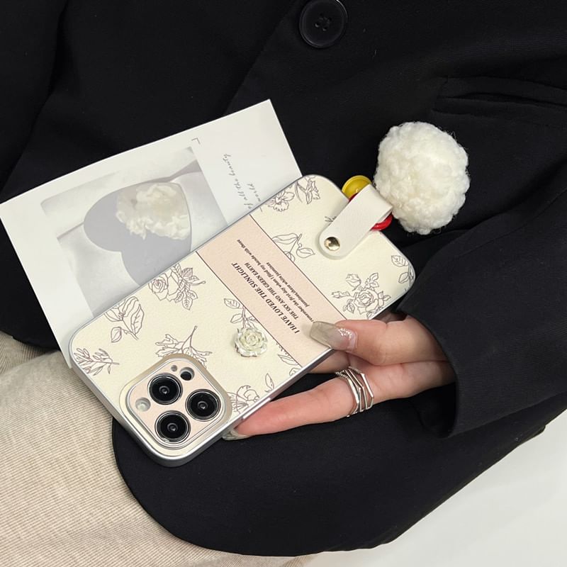 Case Phone Bell Pom Rose