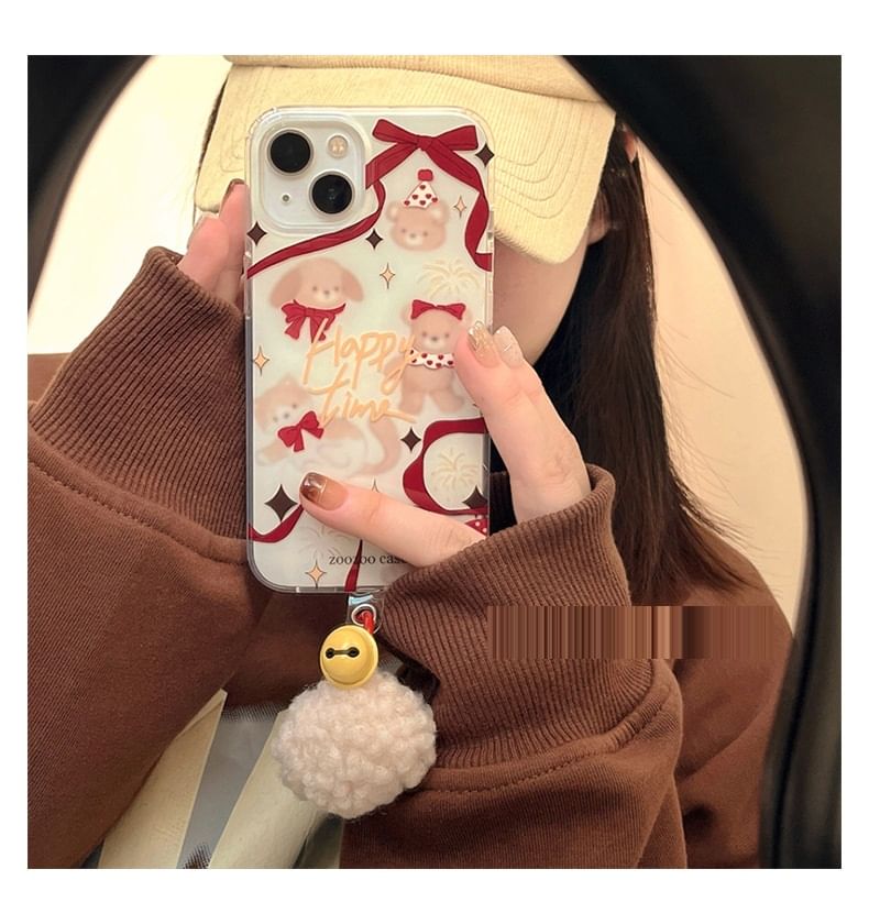 Bell Pom Phone Animal Ribbon Case