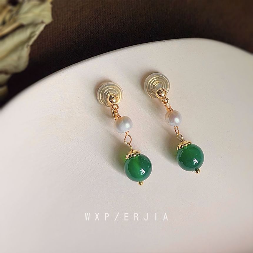 Drop Faux Earring Gemstone Pearl Clip-On