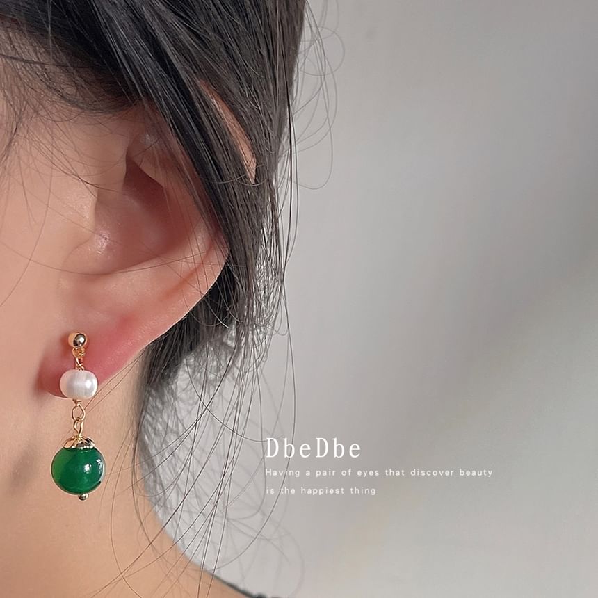 Drop Faux Earring Gemstone Pearl Clip-On