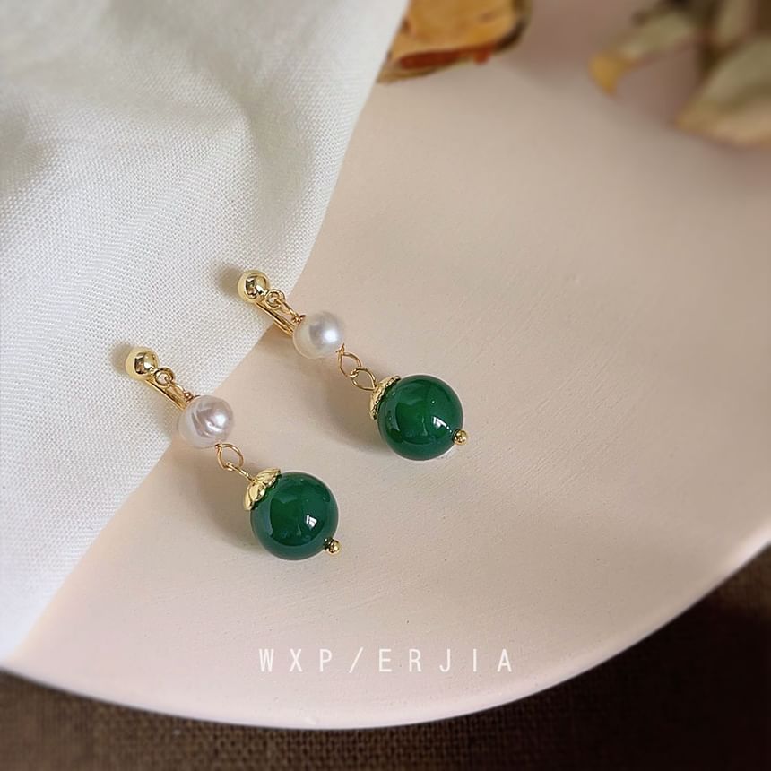 Drop Faux Earring Gemstone Pearl Clip-On