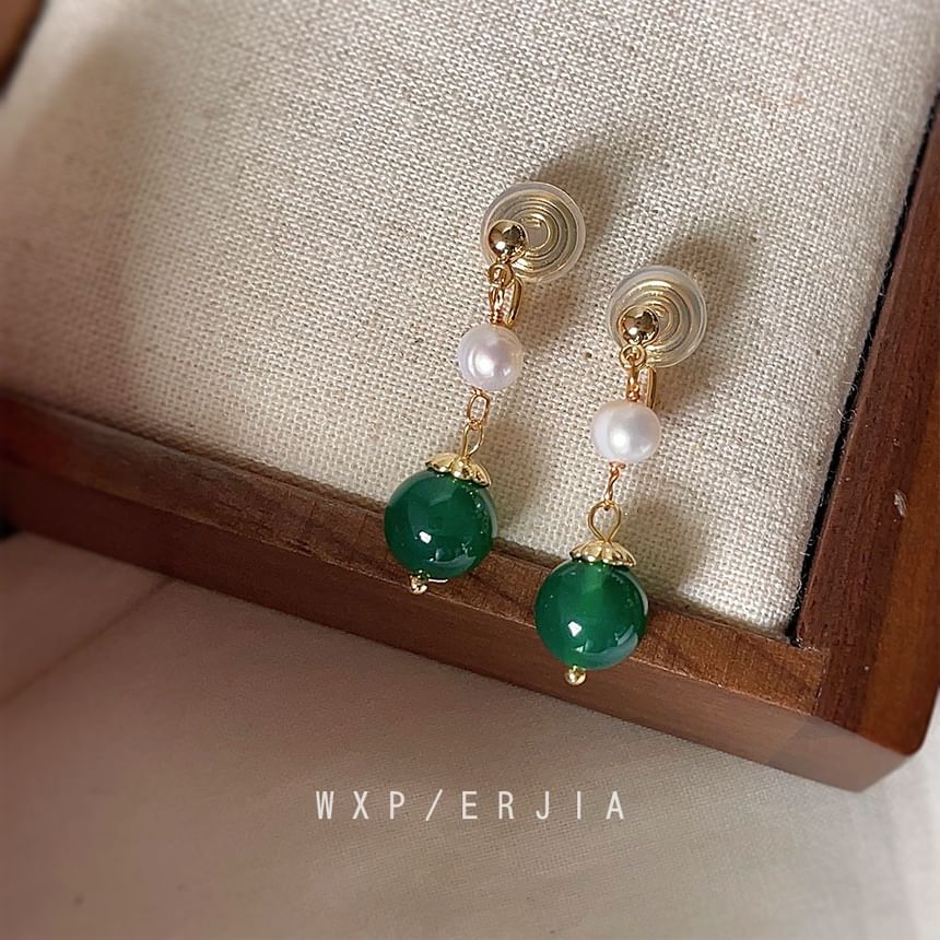 Drop Faux Earring Gemstone Pearl Clip-On