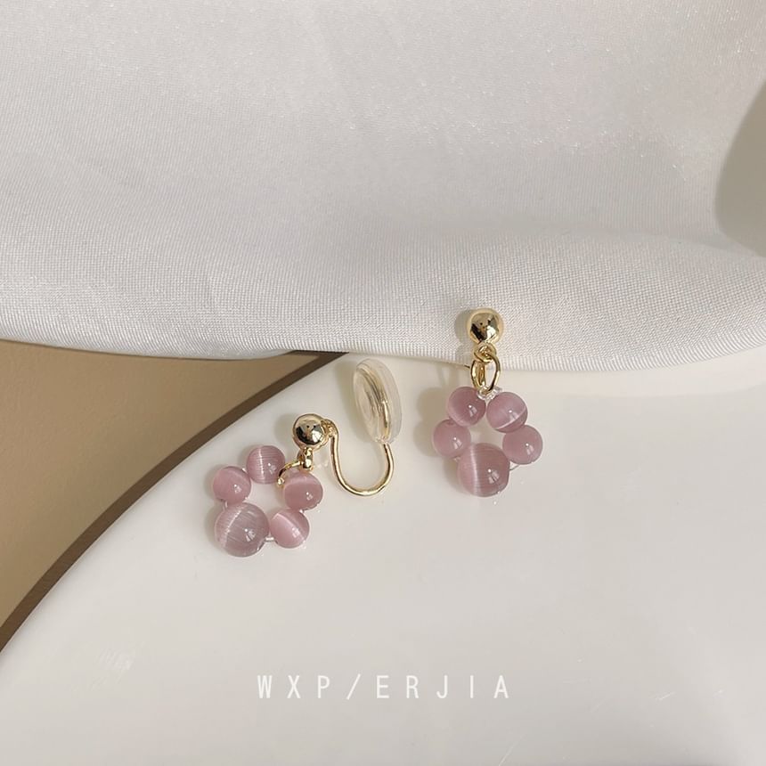 Earring Gemstone Clip-On Beaded Drop