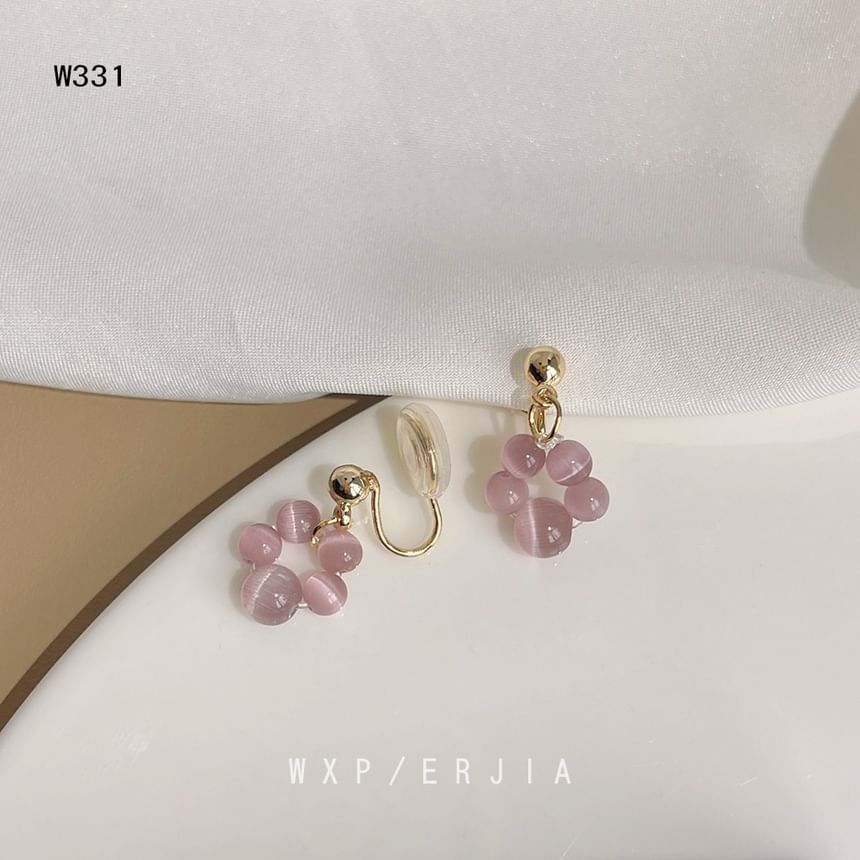 Earring Gemstone Clip-On Beaded Drop