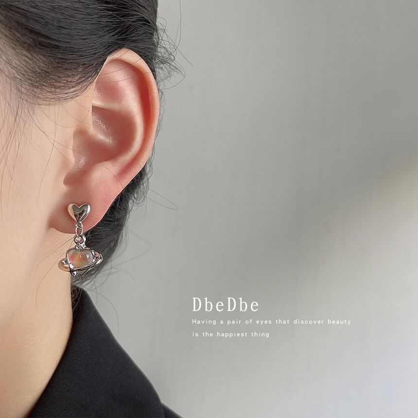 Gemstone Earring Heart Drop Clip-On