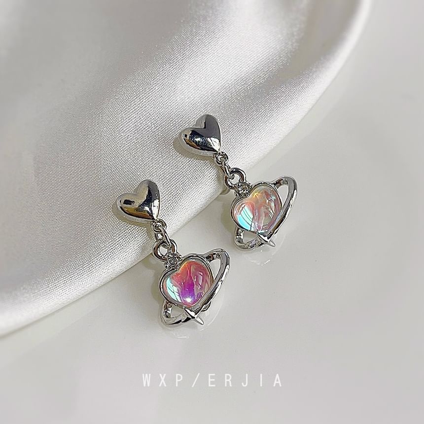Gemstone Earring Heart Drop Clip-On