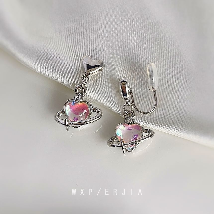 Gemstone Earring Heart Drop Clip-On