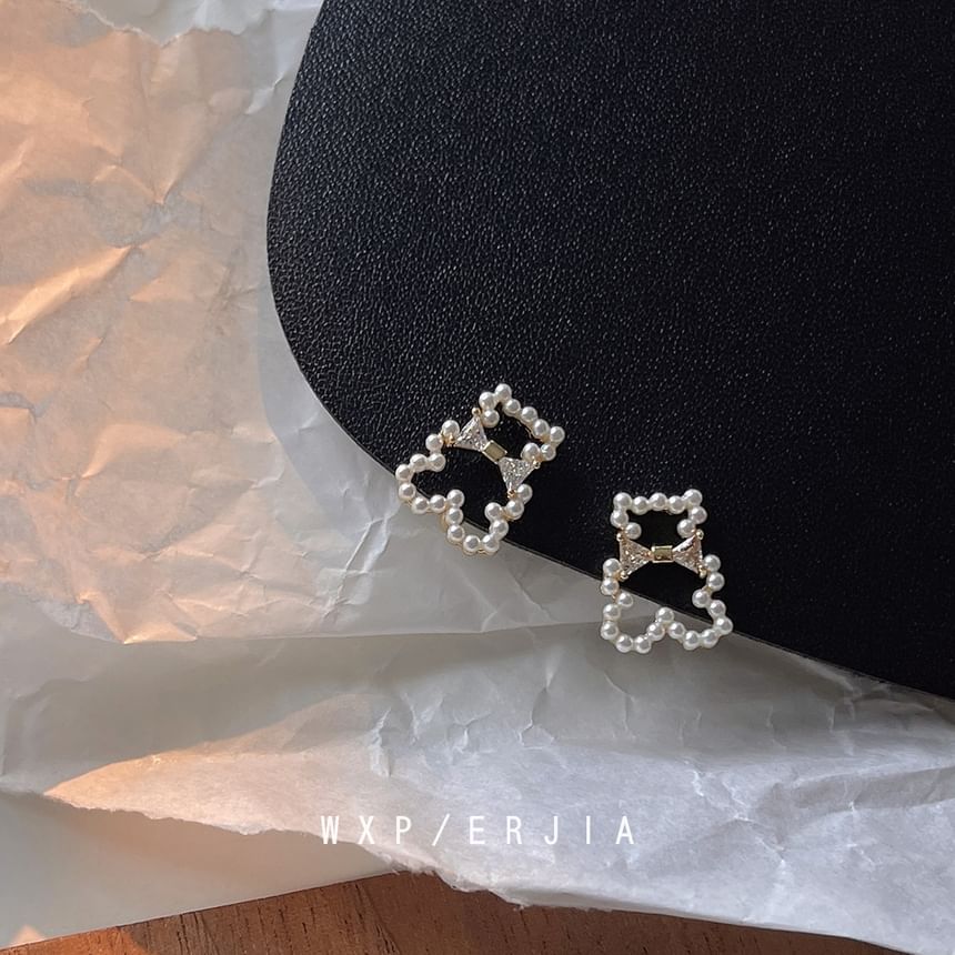 Earring Bear Pearl Faux Rhinestone Clip-On