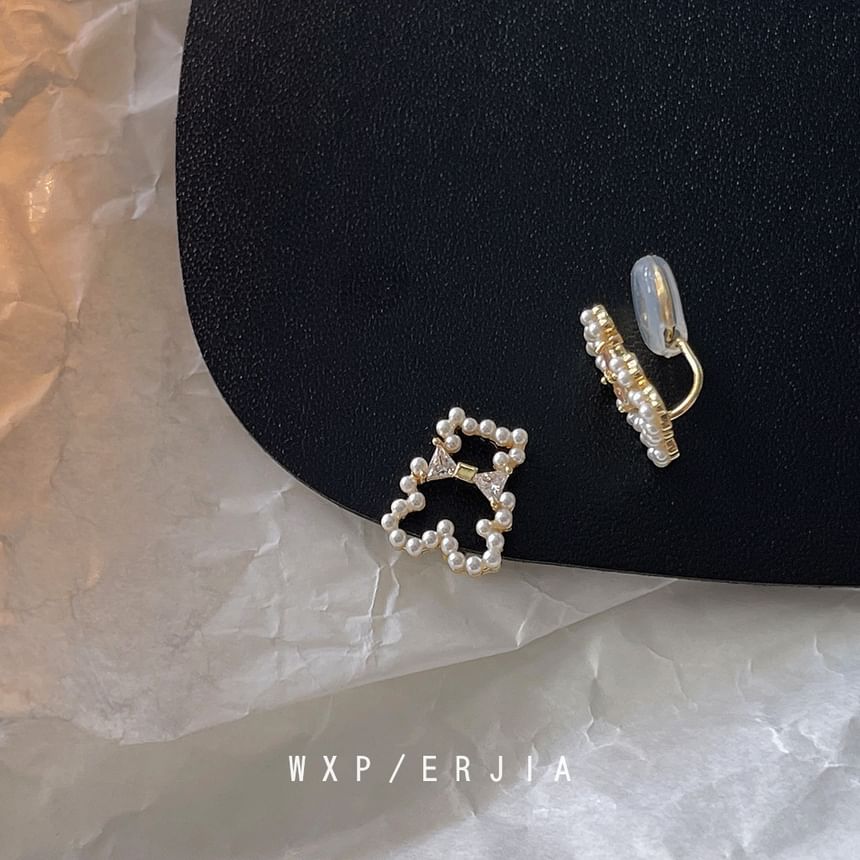 Earring Bear Pearl Faux Rhinestone Clip-On