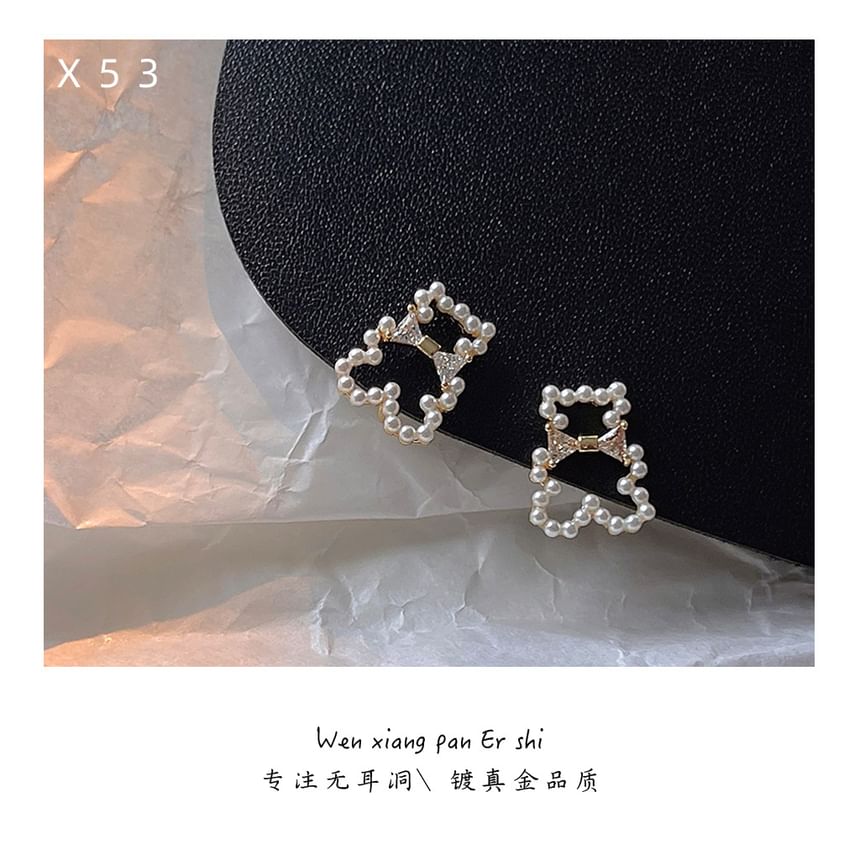 Earring Bear Pearl Faux Rhinestone Clip-On