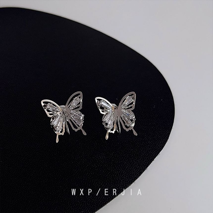 Rhinestone Earring Butterfly Clip-On