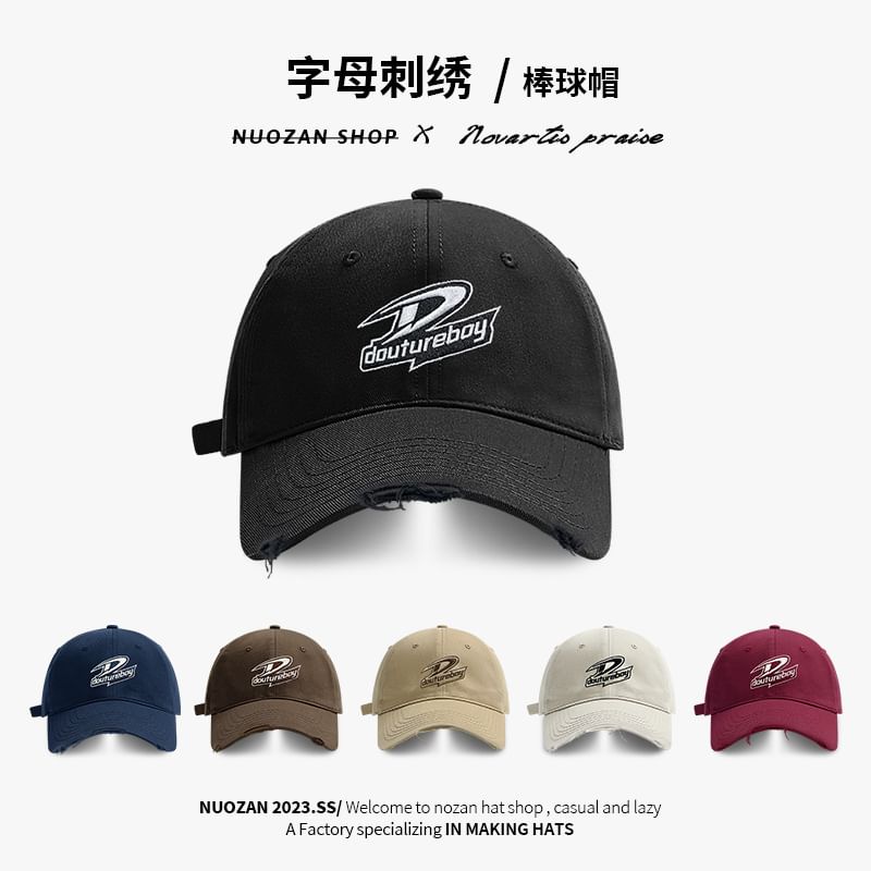 Lettering Embroidered Distressed Cap Baseball