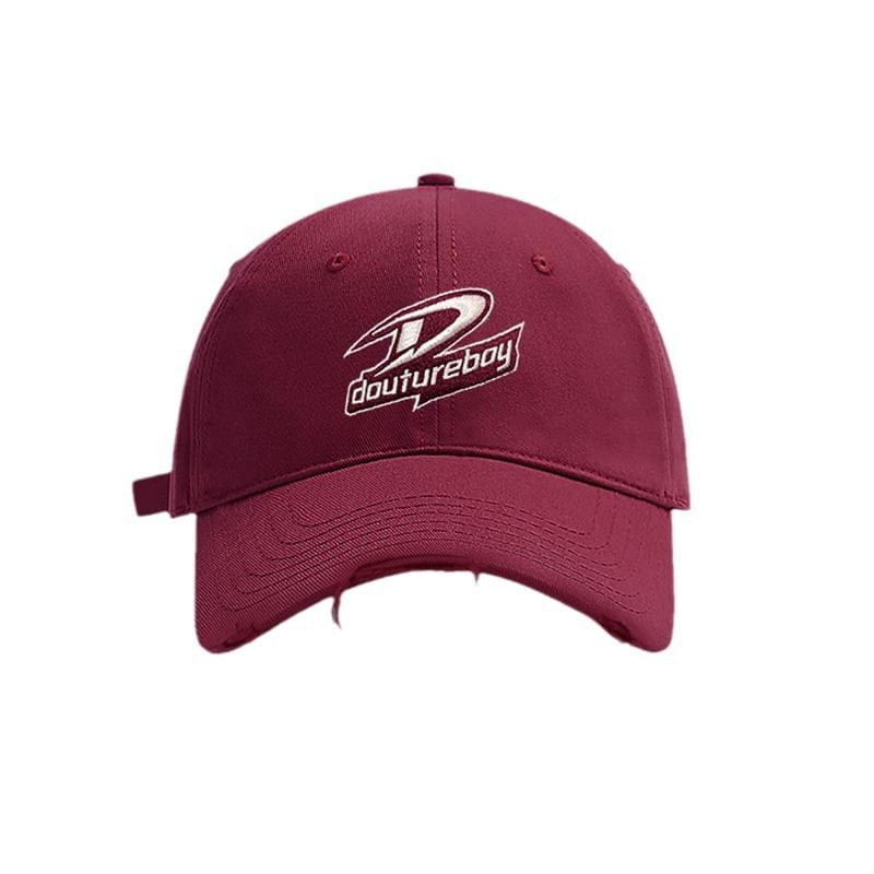 Lettering Embroidered Distressed Cap Baseball