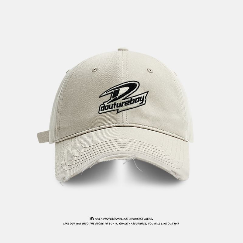 Lettering Embroidered Distressed Cap Baseball