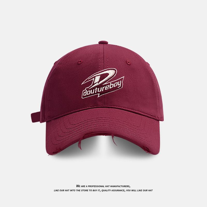 Lettering Embroidered Distressed Cap Baseball