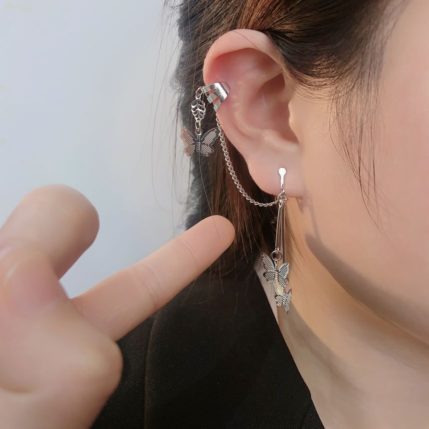 with / Bow Drop Clip-On Earring Ear Cuff