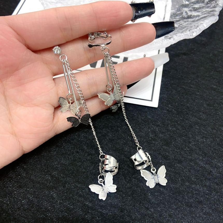 with / Bow Drop Clip-On Earring Ear Cuff