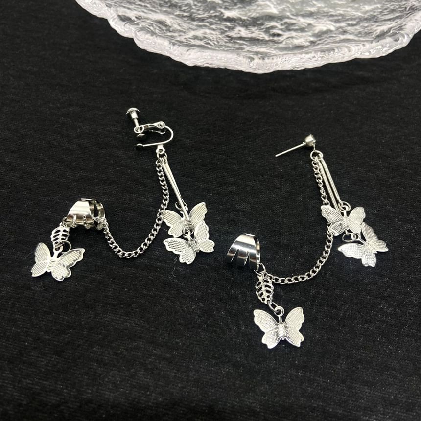 with / Bow Drop Clip-On Earring Ear Cuff